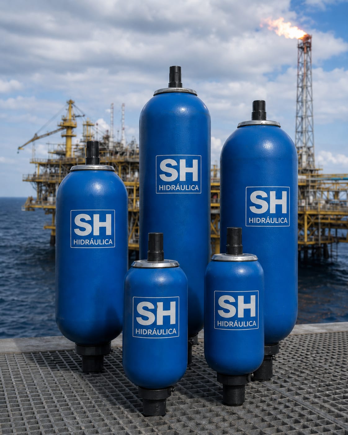 Acumuladores hidropneumáticos SH Hidráulica em plataforma offshore